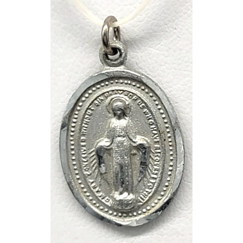 Catholic Miraculous Medal Virgin Mary Immaculate Conception Silver Tone Vintage